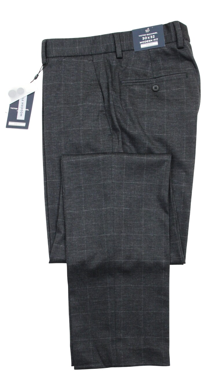 Victor Emmanuel Dress Pants Mens 30x32 Grey Plaid Modern Fit Trousers Stretch